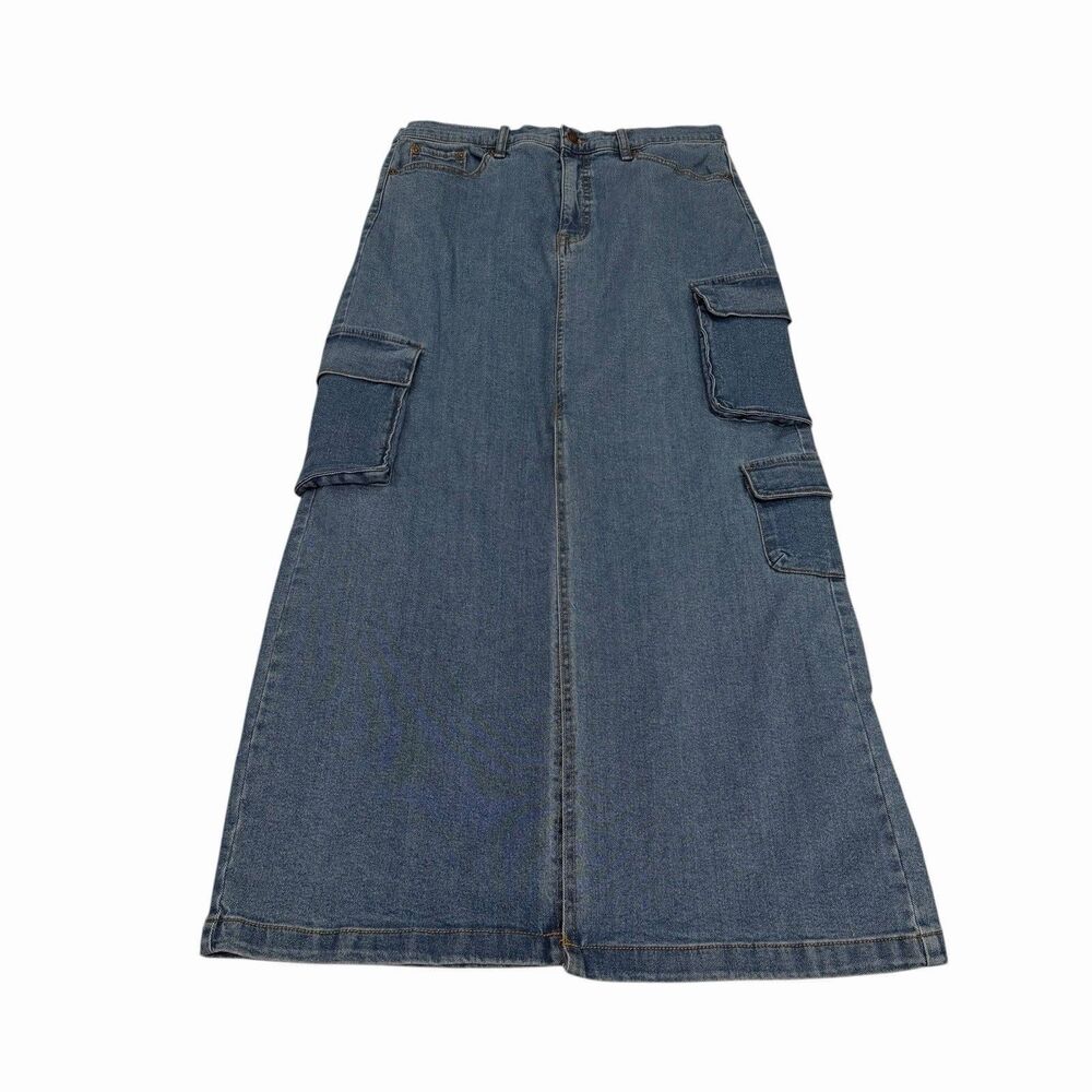 Scoop Skirt Cargo Maxi Long Denim Medium Wash Blue Size 10 Sits at Waist NWT